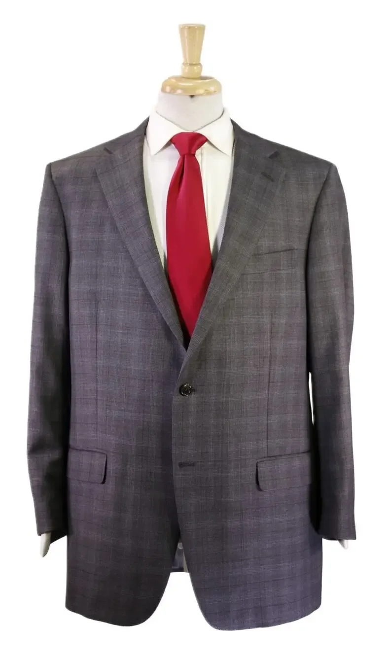 Hart Schaffner Marx Very Recent Gray Windowpane Plaid 2-Btn Wool Suit 44L